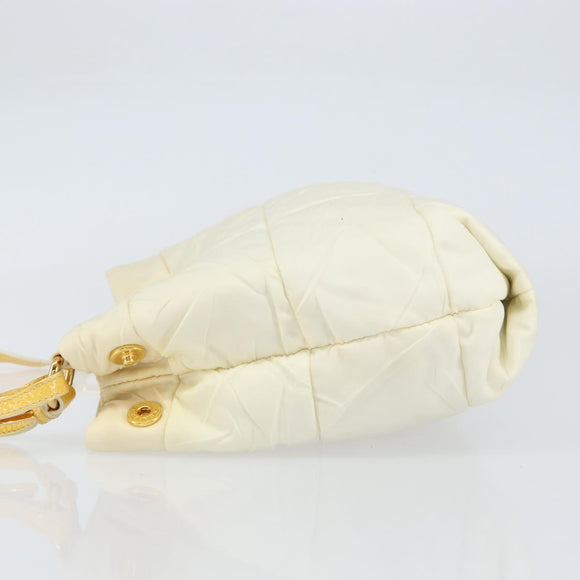 PRADA Shoulder Bag Nylon Enamel Beige Yellow gold Auth 155087