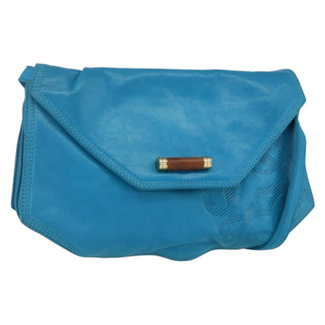 LOEWE Shoulder Bag Leather Turquoise Blue Gold Auth 155089