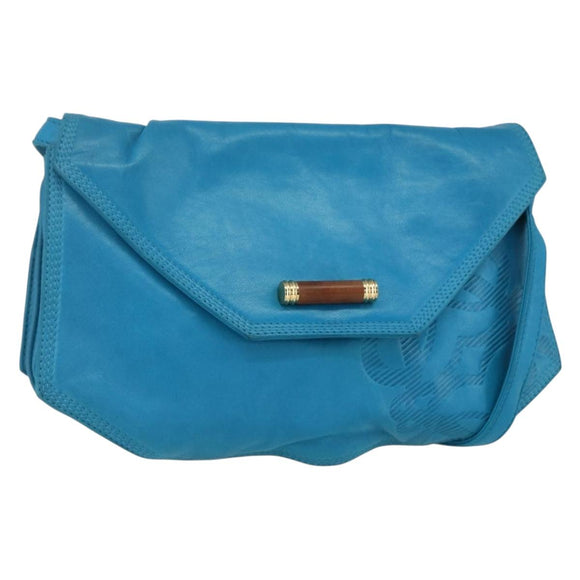 LOEWE Shoulder Bag Leather Turquoise Blue Gold Auth 155089