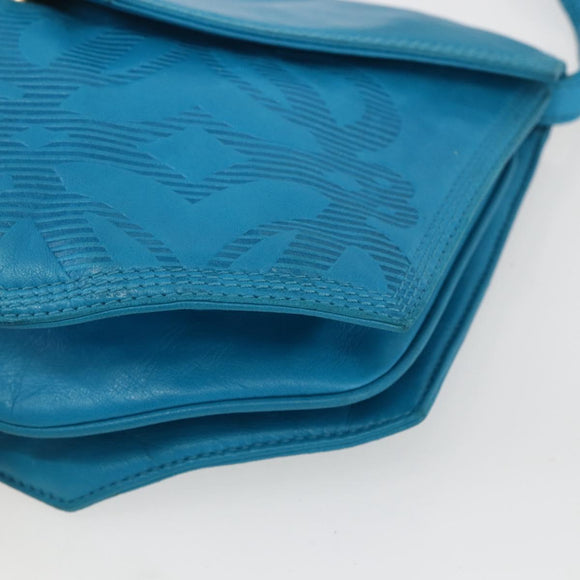 LOEWE Shoulder Bag Leather Turquoise Blue Gold Auth 155089