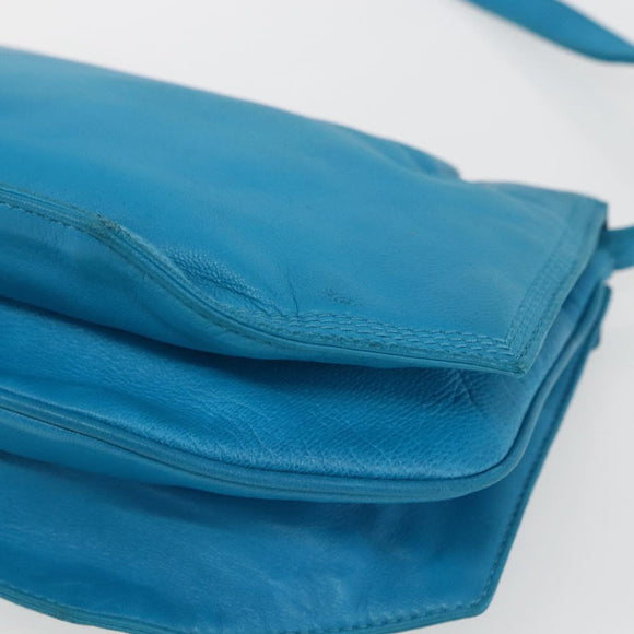 LOEWE Shoulder Bag Leather Turquoise Blue Gold Auth 155089