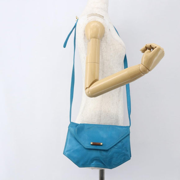 LOEWE Shoulder Bag Leather Turquoise Blue Gold Auth 155089