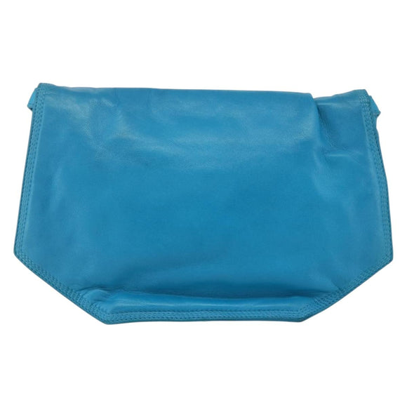 LOEWE Shoulder Bag Leather Turquoise Blue Gold Auth 155089