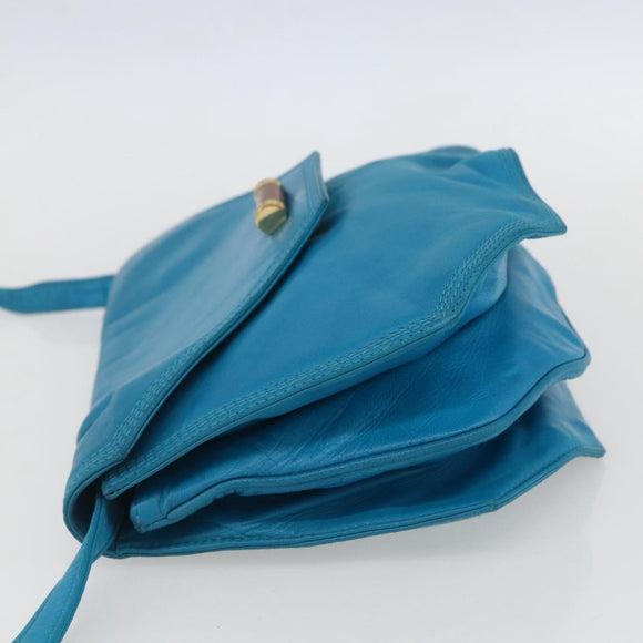 LOEWE Shoulder Bag Leather Turquoise Blue Gold Auth 155089