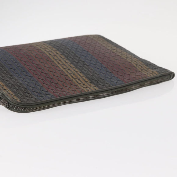BOTTEGA VENETA INTRECCIATO Clutch Bag Leather Gray Auth 155090