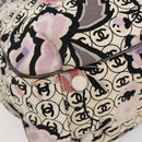 CHANEL Tote Bag Canvas Leather Beige Silver CC Auth 155092-14