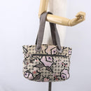 CHANEL Tote Bag Canvas Leather Beige Silver CC Auth 155092-21