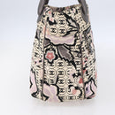 CHANEL Tote Bag Canvas Leather Beige Silver CC Auth 155092-3