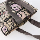 CHANEL Tote Bag Canvas Leather Beige Silver CC Auth 155092-6