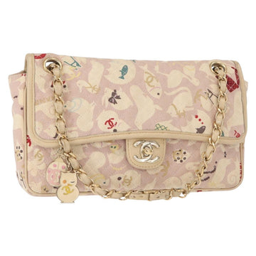 CHANEL Chain Shoulder Bag Cotton Pink Gold CC Auth 155094SAV