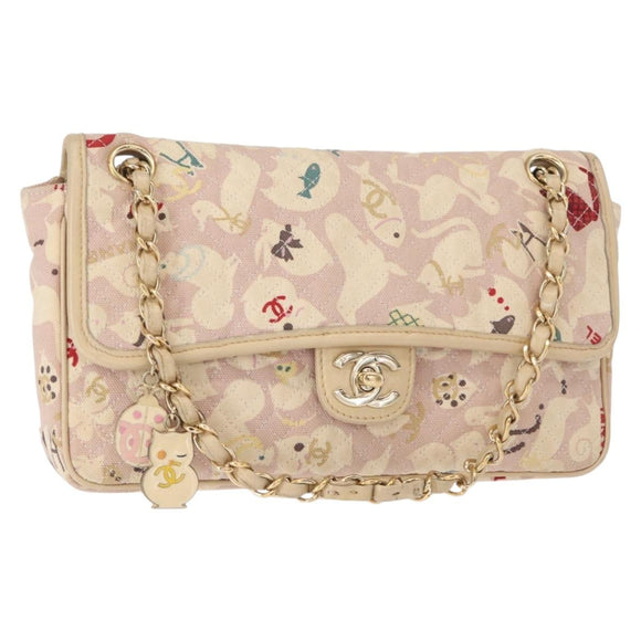 CHANEL Chain Shoulder Bag Cotton Pink Gold CC Auth 155094SAV