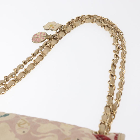 CHANEL Chain Shoulder Bag Cotton Pink Gold CC Auth 155094SAV