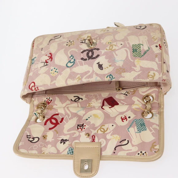 CHANEL Chain Shoulder Bag Cotton Pink Gold CC Auth 155094SAV