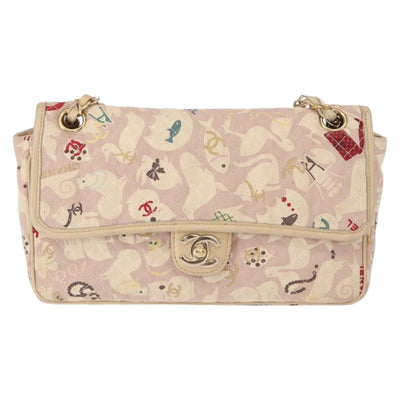 CHANEL Chain Shoulder Bag Cotton Pink Gold CC Auth 155094SAV - 0