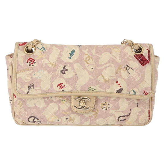 CHANEL Chain Shoulder Bag Cotton Pink Gold CC Auth 155094SAV