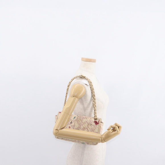 CHANEL Chain Shoulder Bag Cotton Pink Gold CC Auth 155094SAV