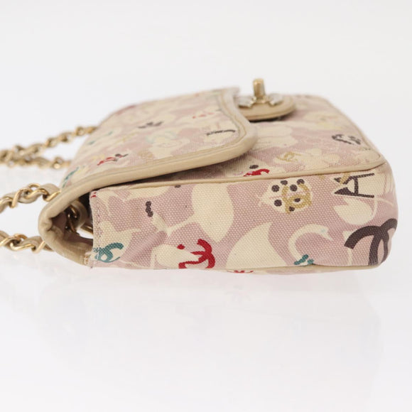 CHANEL Chain Shoulder Bag Cotton Pink Gold CC Auth 155094SAV
