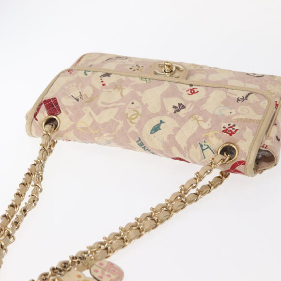 CHANEL Chain Shoulder Bag Cotton Pink Gold CC Auth 155094SAV