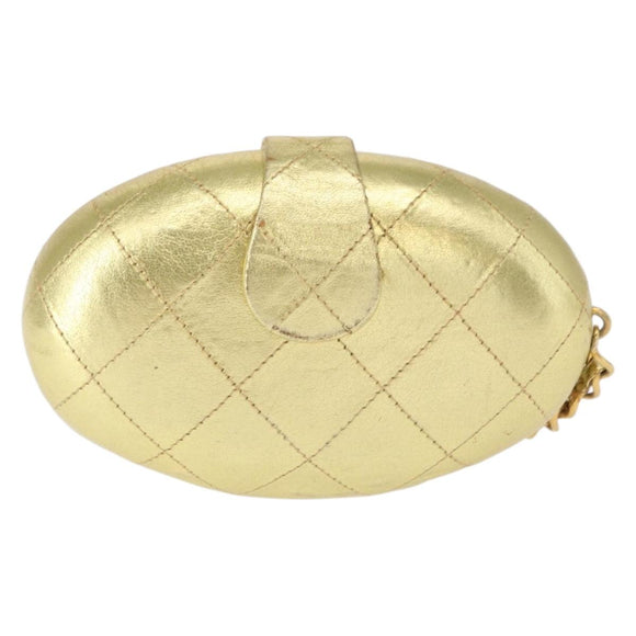 CHANEL Matelasse Clutch Bag Leather Gold CC Auth 155096