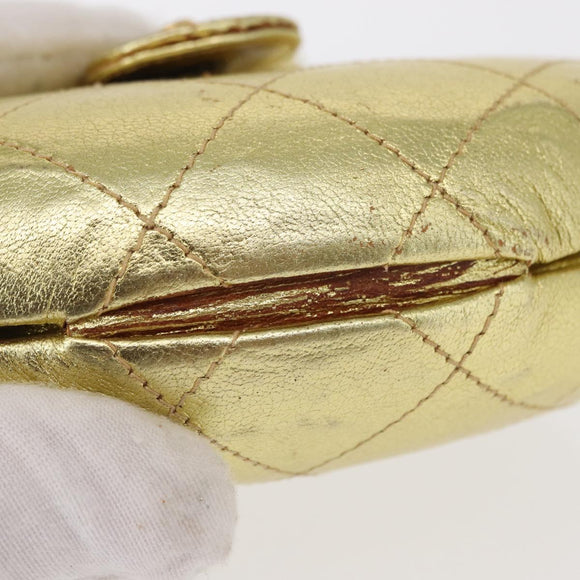 CHANEL Matelasse Clutch Bag Leather Gold CC Auth 155096