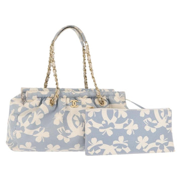 CHANEL Chain Shoulder Bag Canvas Gold Light Blue CC Auth 155097