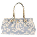 CHANEL Chain Shoulder Bag Canvas Gold Light Blue CC Auth 155097-2