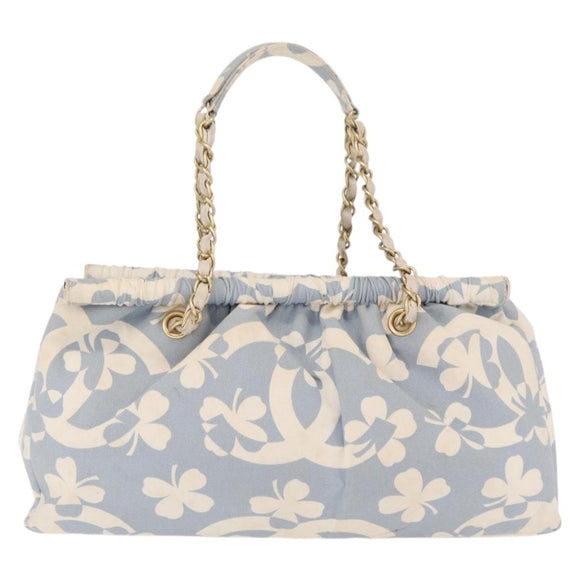 CHANEL Chain Shoulder Bag Canvas Gold Light Blue CC Auth 155097