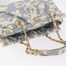 CHANEL Chain Shoulder Bag Canvas Gold Light Blue CC Auth 155097-6