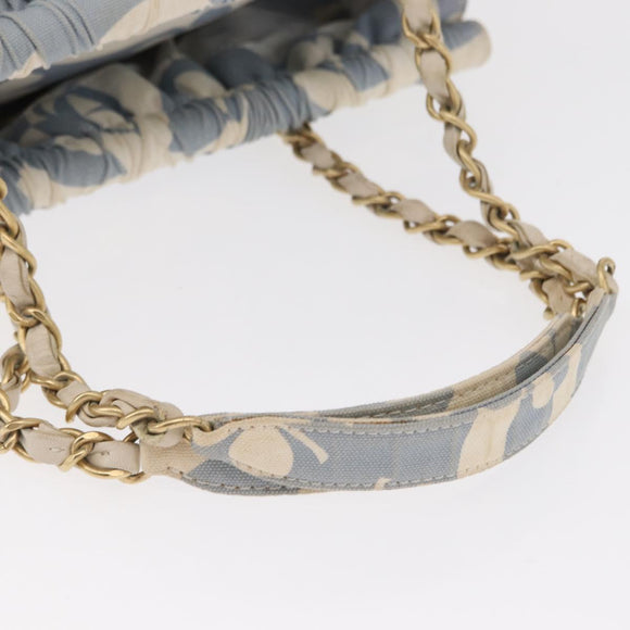 CHANEL Chain Shoulder Bag Canvas Gold Light Blue CC Auth 155097