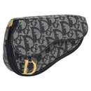 Christian Dior Trotter Canvas Saddle Pouch Accessory Pouch Navy Gold Auth 155099-1
