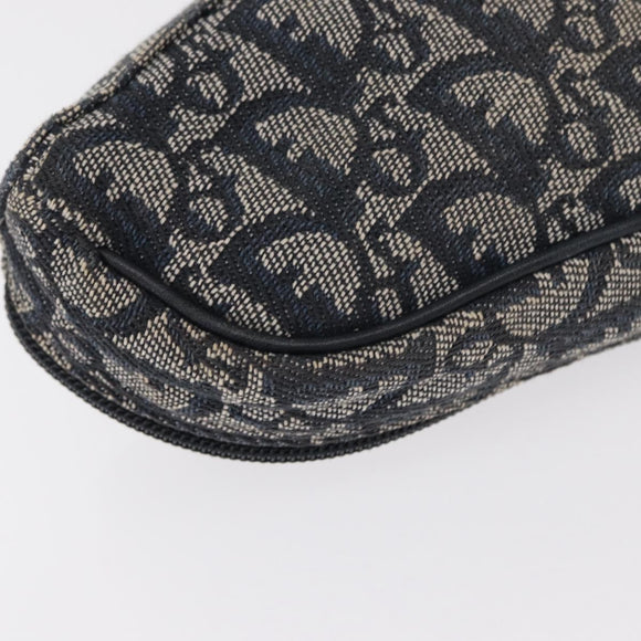 Christian Dior Trotter Canvas Saddle Pouch Accessory Pouch Navy Gold Auth 155099