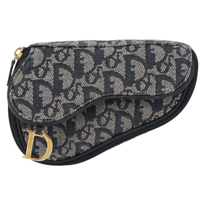 Christian Dior Trotter Canvas Saddle Pouch Accessory Pouch Navy Gold Auth 155099 - 0