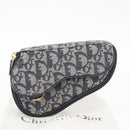 Christian Dior Trotter Canvas Saddle Pouch Accessory Pouch Navy Gold Auth 155099-20