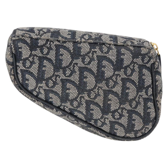 Christian Dior Trotter Canvas Saddle Pouch Accessory Pouch Navy Gold Auth 155099