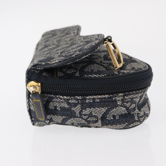 Christian Dior Trotter Canvas Saddle Pouch Accessory Pouch Navy Gold Auth 155099