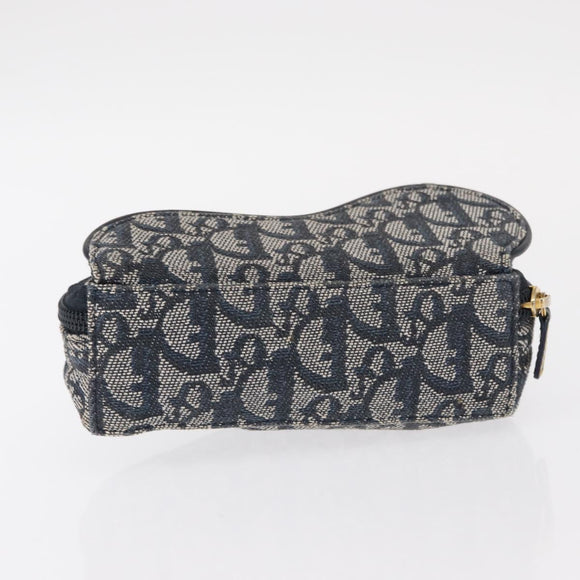Christian Dior Trotter Canvas Saddle Pouch Accessory Pouch Navy Gold Auth 155099