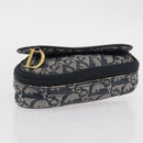 Christian Dior Trotter Canvas Saddle Pouch Accessory Pouch Navy Gold Auth 155099-7