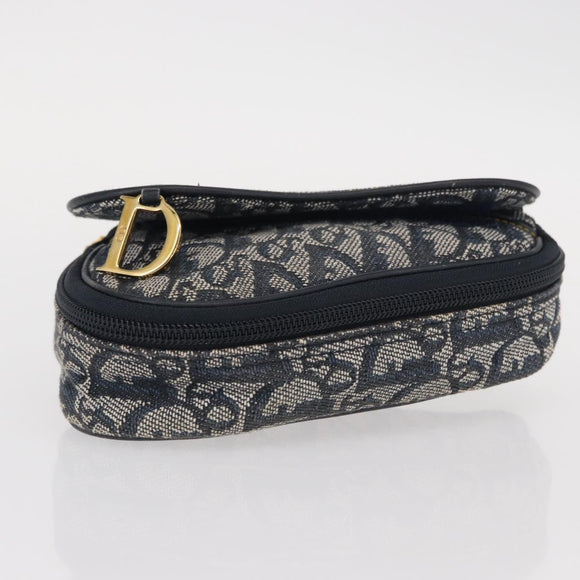 Christian Dior Trotter Canvas Saddle Pouch Accessory Pouch Navy Gold Auth 155099