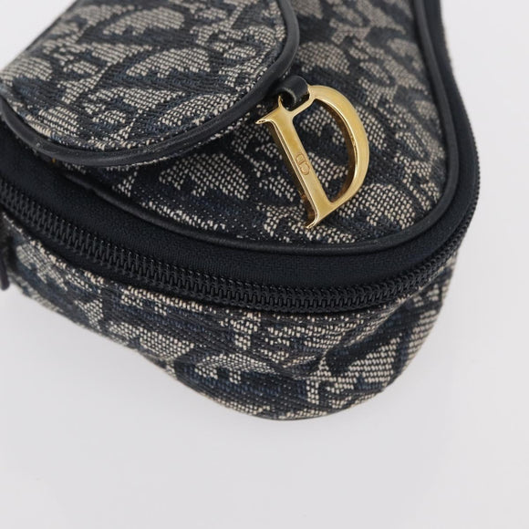 Christian Dior Trotter Canvas Saddle Pouch Accessory Pouch Navy Gold Auth 155099