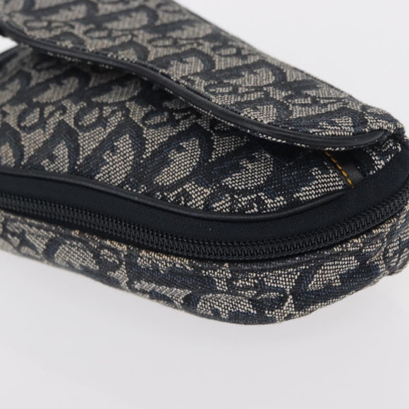 Christian Dior Trotter Canvas Saddle Pouch Accessory Pouch Navy Gold Auth 155099