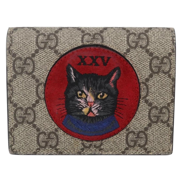 GUCCI GG Supreme Bifold Wallet PVC Leather Beige 499380 Auth 155101