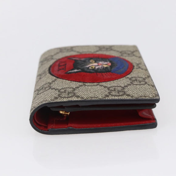 GUCCI GG Supreme Bifold Wallet PVC Leather Beige 499380 Auth 155101