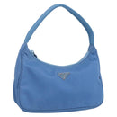 PRADA Hand Pouch Nylon Light Blue Silver Auth 155104V-1