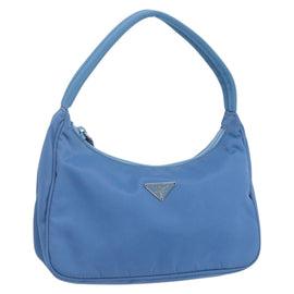 PRADA Hand Pouch Nylon Light Blue Silver Auth 155104V