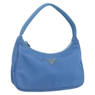 PRADA Hand Pouch Nylon Light Blue Silver Auth 155104V