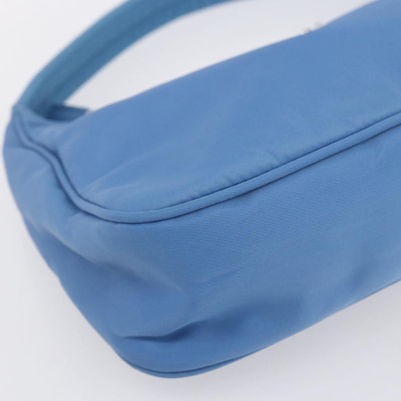 PRADA Hand Pouch Nylon Light Blue Silver Auth 155104V
