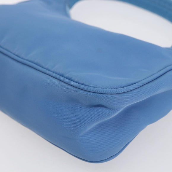 PRADA Hand Pouch Nylon Light Blue Silver Auth 155104V
