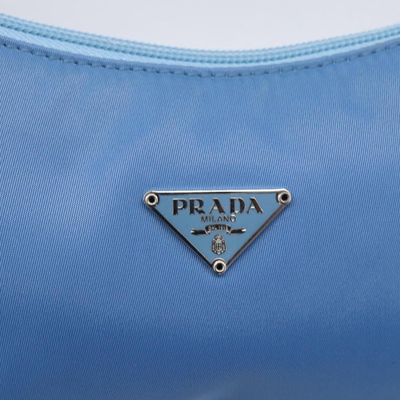 PRADA Hand Pouch Nylon Light Blue Silver Auth 155104V