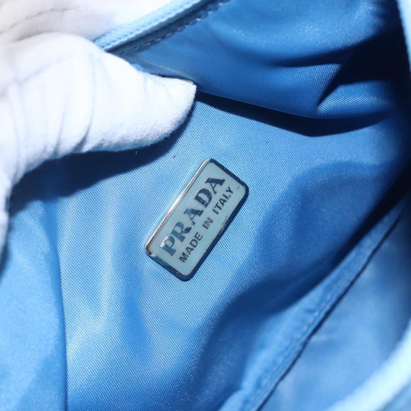 PRADA Hand Pouch Nylon Light Blue Silver Auth 155104V