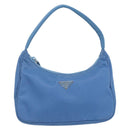 PRADA Hand Pouch Nylon Light Blue Silver Auth 155104V-13
